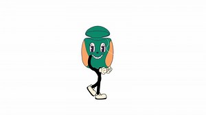 Groovy retro cartoon Dental floss walking in a seamless loop animation, 70s-inspired with transparent background.