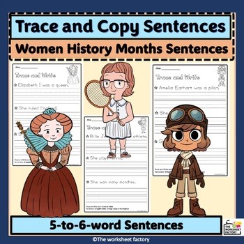 Women’s History Month Kindergarten | 20 Famous Women | Trace & Write Sentences |