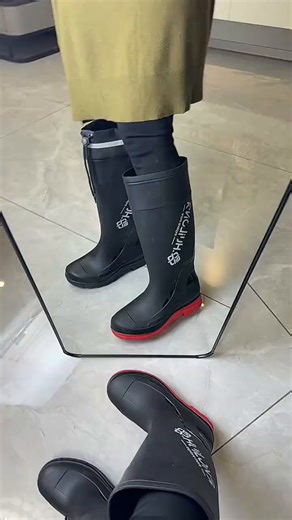英伦时尚男款雨鞋潮流拼色户外防水雨靴四季雨天通勤水鞋赶海胶鞋 黑红 39