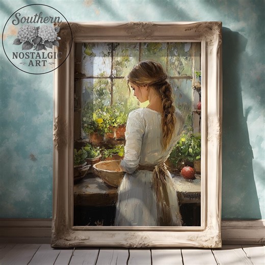 Nostalgic Farmhouse Kitchen Wall Art Printable | Woman With Herb Garden | Country Cottage Decor - Etsy