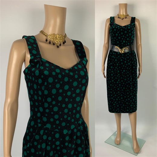 50s Bombshell Mod Velvet Wiggle Dress / Vintage Polka Dot Sweetheart Bodice Gown - Etsy