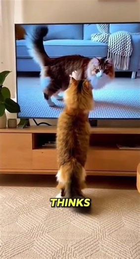 Cat Thinks Her Reflection Is Another Cat What Happens Next Is Hilarious😹#shorts #funny #viral #usa