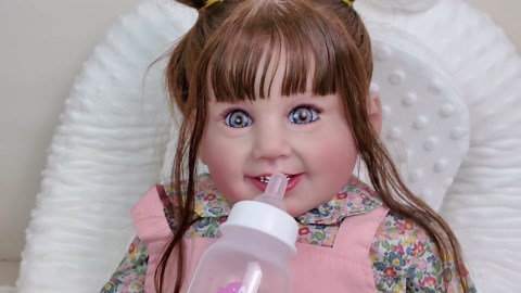 28Inches Long Brown Hair Lifelike Reborn Princess Girl Dolls that Look Real and Feel Real, Realistic Newborn Toddler Collectible Art Doll Smiling with Teeth