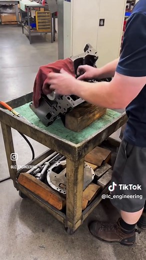 Making clearance for a stroker crankshaft.. Another look at the process 👀 When installing any of the Stroker crankshafts care must be taken by the installer to verify proper rotating assembly clearances. The Oil galley on number 1 and 2 cylinders must be notched approximately .080” to .120” for clearance of the rod nut; this amount may differ between rod combinations. You should have a minimum of .030” clearance between block and rod. Part# 1013045 #toyota #lcengineering #lc #yota #yotamafia #8