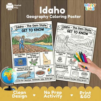 Idaho State Study Geography Coloring Page Poster Activity Worksheet