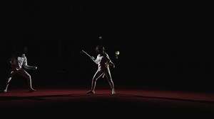Duel Of Female Rivals, Training Match Of National Team Of Fencing, Silhouettes In Fencing Track