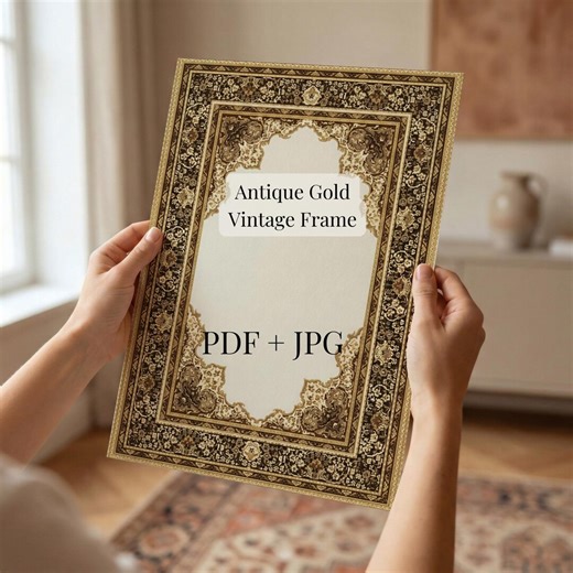 Antique Dark Gold Frame Border, Vintage Blank Journal Page, Traditional Carpet Style Design, Ornamental Corners Golden Wedding DIY Template - Etsy
