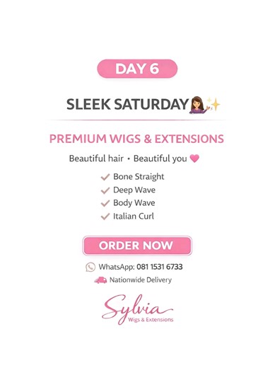 ✨ FEBRUARY EXTENSIONS PROMO – DAY 6 TO DAY 7 ✨ Premium extensions at amazing promo prices 😍 Soft • Full • Long-lasting hair 💗 💎 PRICE LIST (PROMO): ✔ Bone Straight Extension • ₦6,500 per bundle (28”) • 5 bundles – ₦32,000 ✔ French Curls Extension • ₦6,500 per bundle (14” – 28”) • 5 bundles – ₦32,000 ✔ Deep Wave Extension • ₦6,500 per bundle (18” – 28”) • 5 bundles – ₦32,000 ✔ Body Wave Extension • ₦6,500 per bundle (26”) • ₦6,500 per bundle (28”) • 5 bundles – ₦32,000 ✔ Italian Curls Extensio