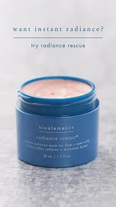 Achieving instant radiance has never been easier! 🌟 Infused with white truffle, caffeine, and murumuru butter, our radiance rescue mask is our go-to product for increased elasticity, reduced lines, and a luminous glow. | Bioelements Skin Care