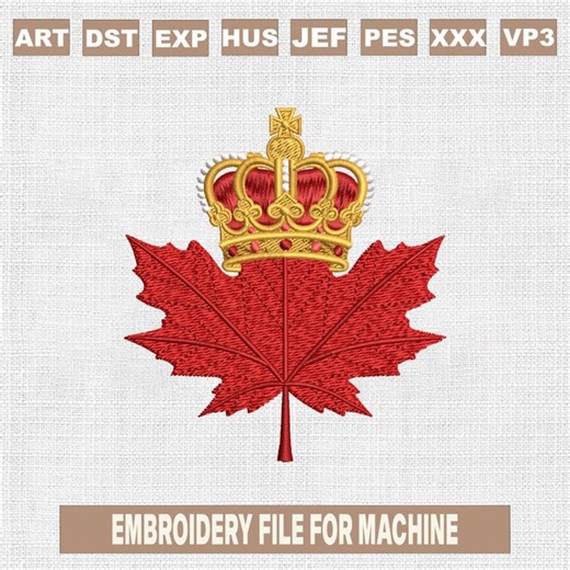 Crowned Maple Leaf Embroidery Design, Canada Crown Embroidery File, Royal Canadian Leaf Design, Machine Embroidery - Etsy