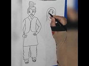 how to draw children of province Punjab /punjabi dress step by step