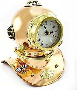 ALTEC VISION Vintage Clock Table Premium Brass Clocks Maritime Scuba Dive Helmet Marine Shelf Ship Deck Decor Clock Aesthetic Home Decor