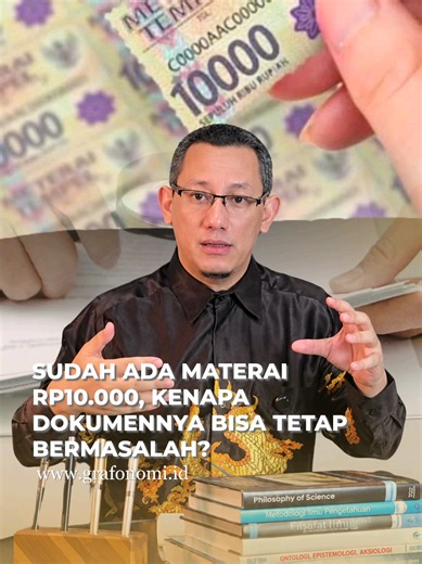 Masih banyak yang mengira materai membuat dokumen otomatis sah dan tidak bisa dipermasalahkan. Padahal materai bukan alat untuk memverifikasi identitas, memeriksa tanda tangan, atau menjamin isi dokumen benar. Karena itu, jangan hanya melihat materainya. Periksa juga data, tanda tangan, dan keaslian dokumennya. Komentar