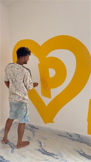 Wall painting yellow colour fast cort bedroom 🏡 #art #painting