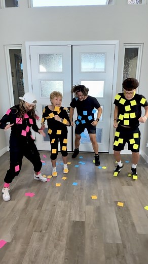 Sticky Note Shake-Off 🫨 We play a challenge where everyone is covered in sticky notes and the first one to shake them all off their body wins. #fblifestyle #funny #challenge #familygame #diygames | Getti