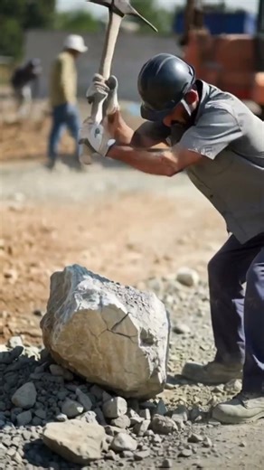 The process of breaking down super strong limestone with manual construction tools #shorts