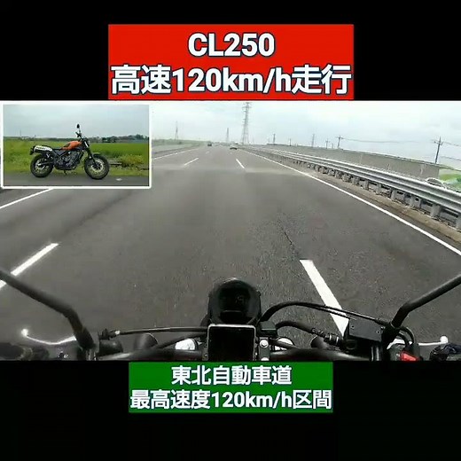 Honda's new CL250 can travel at 120km/h on the Tohoku Expressway's maximum speed limit of 120km/h.