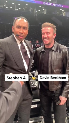 David Beckham caught up with Stephen A. in Brooklyn 🤝 #stephenasmith #davidbeckham #soccer #futbol