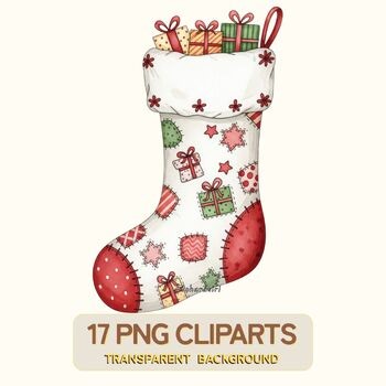 Christmas Stocking PNG • 17 Digital Clipart Files • Transparent Background