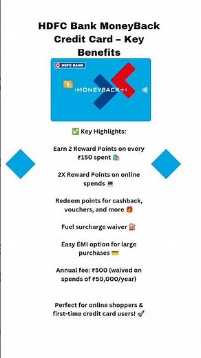 HDFC Bank MoneyBack Credit Card – Key Benefits Explained! 💳#HDFCBank #CreditCard #MoneyBackCard