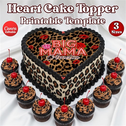 Heart Cake Topper Leopard Print Big Mama, Leopard Edible Cake Topper, Printable Big Mama Birthday Cake Topper, Leopard Cake Topper - Etsy UK