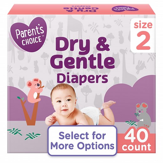 Parent's Choice Dry & Gentle Diapers Size 2, 40 Count (Select for More Options)
