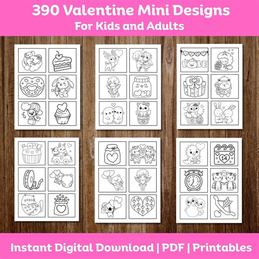 390 Valentine Coloring Mini Designs | Valentine Coloring Pages Bundle | Easy and Bold Coloring Sheets | Printable PDF | Instant Download - Etsy