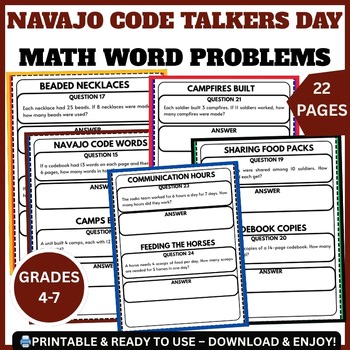 Navajo Code Talkers Math Activities, 4th 5th 6th Grade