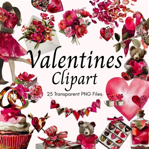 Valentine’s Day Clip Art Bundle, 25 PNG Hearts, Love & Romantic Elements - Etsy