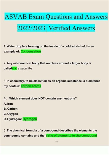 ASVAB Exam Questions and Answers 2025 2026 100 Correct Verified Answerspdf
