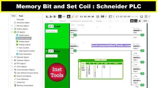 Memory Bit and Set Coil: Schneider PLC Example Program | Instrumentation Tools