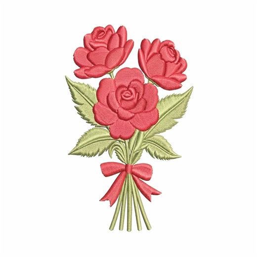 Red Rose Bouquet Bow Floral Machine Embroidery Design - Etsy