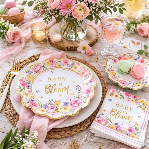 Baby in Bloom Baby Shower Plates & Napkins Set, Floral Baby Shower Tableware, Spring Garden Party Decorations, Pink or Blue Onesie Theme - Etsy