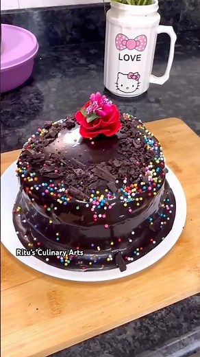 (2 Ingredients ) 1-Minute Chocolate Ganache Cake! 😍🍫