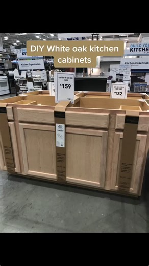 DIY White Oak Kitchen Cabinets using in stock cabinets at Lowe’s. Budget friendly way to get the white oak look! #kitchencabinets #kitchenreno #diy