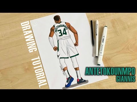 How to draw NBA player Giannis Antetokounmpo / Milwaukee Bucks
