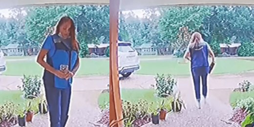 Video appears to catch Amazon delivery driver taking picture of package and then leaving with it