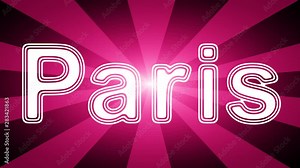 Paris icon in red abstract background with rays. Looping footage with Prores 4444 and 4K resolution.