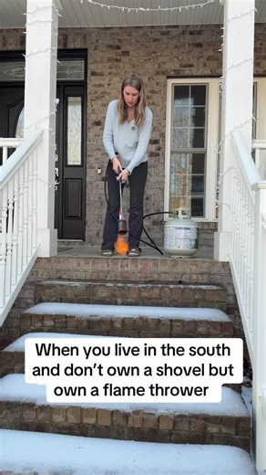 Creative Haven on Instagram: "Tell me you live in the South without telling me you live in the South. 🤠🔥 We might not own winter boots or snow shovels, but we definitely have a flamethrower! Modern problems require modern (and slightly dangerous) solutions. #southernhumor #snowday #flamethrower #worksmarter #icehack #funny #relatable #southernliving"