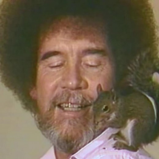 Bob Ross getting friendly with nature in 'The Joy of Painting' on ALL ARTS