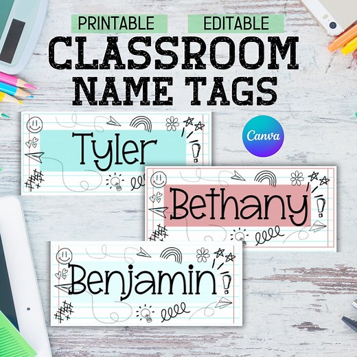 Editable Classroom Name Tags Template, Student Name Tags, Classroom Labels, Name Plate for Desk, Personalized Desk Name Plate Template - Etsy