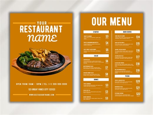 Restaurant Menu Template Editable Bistro Layout Printable Starter Mains Pizza Drinks Design Modern Cafe Dining Menu Customizable - Etsy