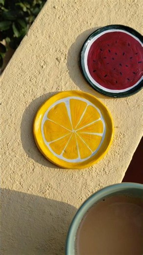 Coasters with air dry clay🍋🍉 #diy #coaster #shorts #diycrafts