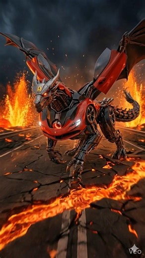 Ferrari Transforms Into a Mechanical Dragon 🐉🔥 #cartransformation #cinematicvfx #mechanicalwolf