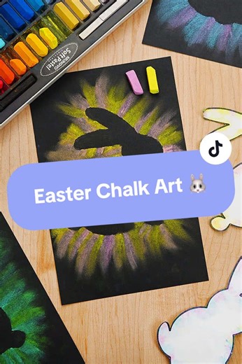 🐰🌈 This Easter Chalk Art is such a fun and vibrant spring craft for kids! Using simple bunny and egg templates with bright chalk pastels, you can create bold silhouette art that really pops against a dark background. #silhouetteart #eastercrafts #papercrafts #kidart #chalktok