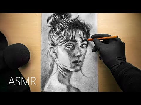 ASMR Portrait Drawing with Charcoal - Glove Sounds - No Talking