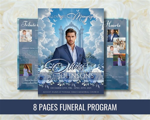 Blue Roses Funeral Program Template, Obituary Memorial (digital Download) - Etsy