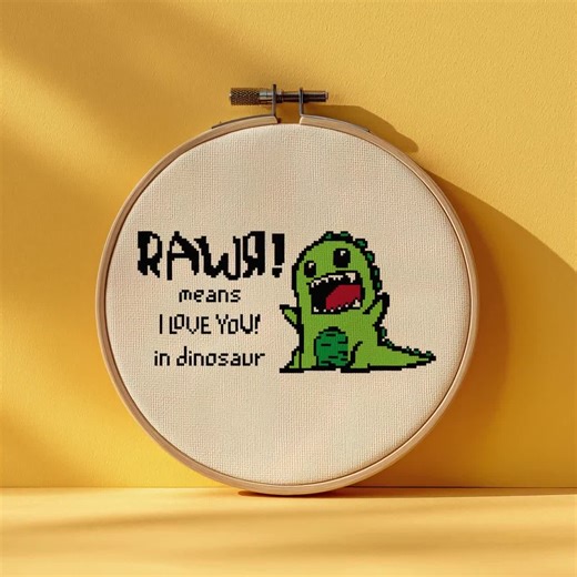 Dinosaur 'RAWR I Love You' Cross Stitch Pattern (PDF) - Etsy UK