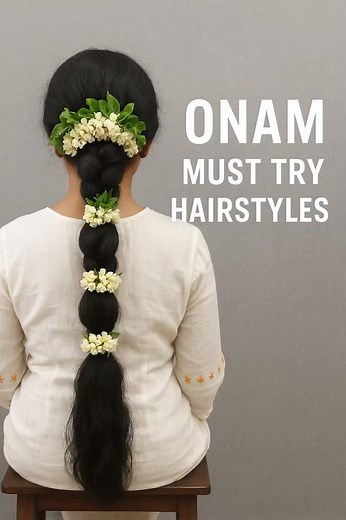 Onam Hairstyles for Long Hair | Simple & Easy Kerala Saree Hair Styles #eleganthair #effortlesshair