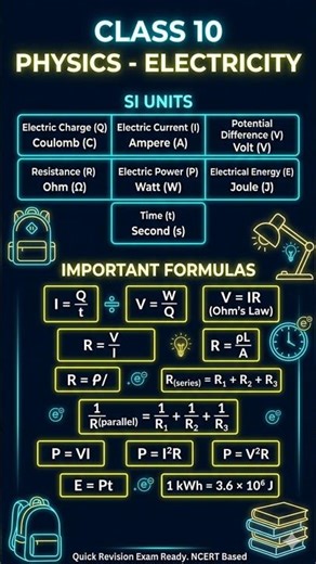 Class 10 Physics ⚡ Electricity – All Formulas & SI Units in 30 Seconds! 🔥